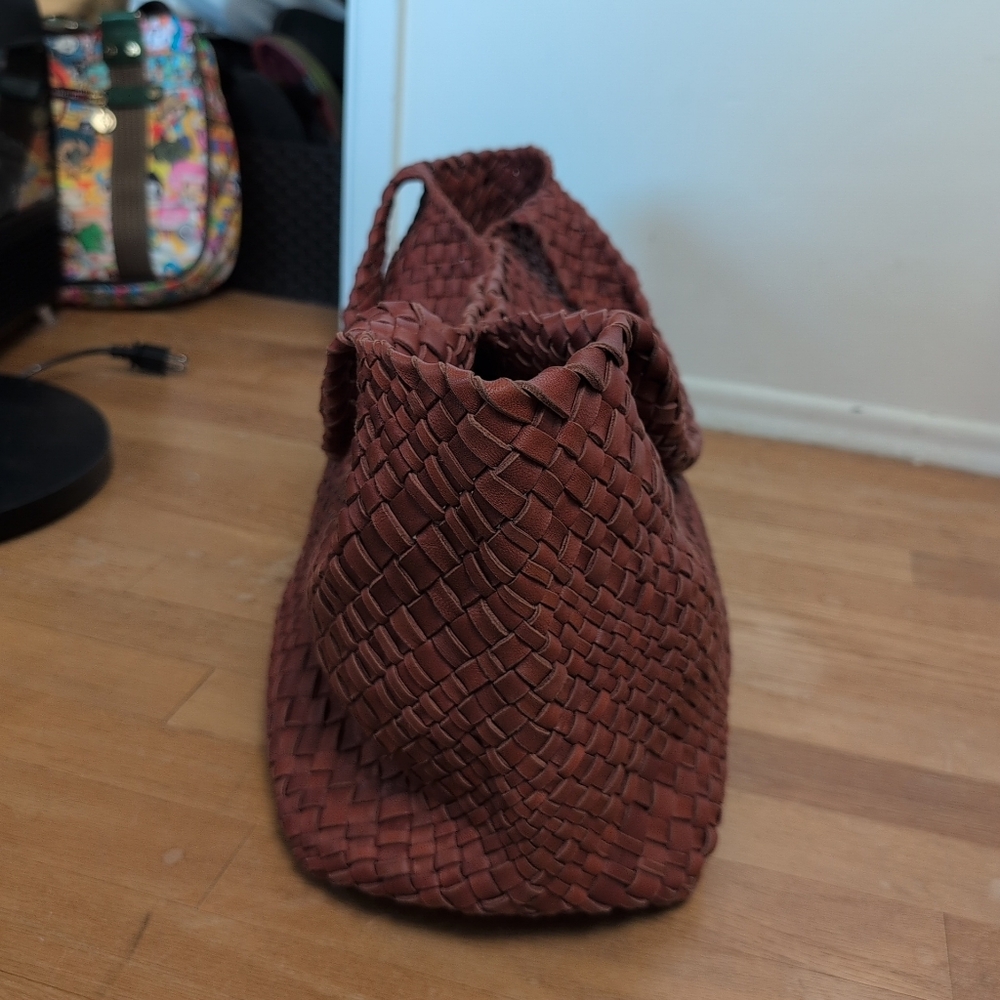 Falorni Luxury Woven Soft Leather Tote NWOT Reddish Brown - Picture 10 of 16
